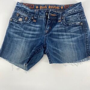 Rock‎ Revival Womens Denim Shorts Blue Straight Leg Cutoff Size 29